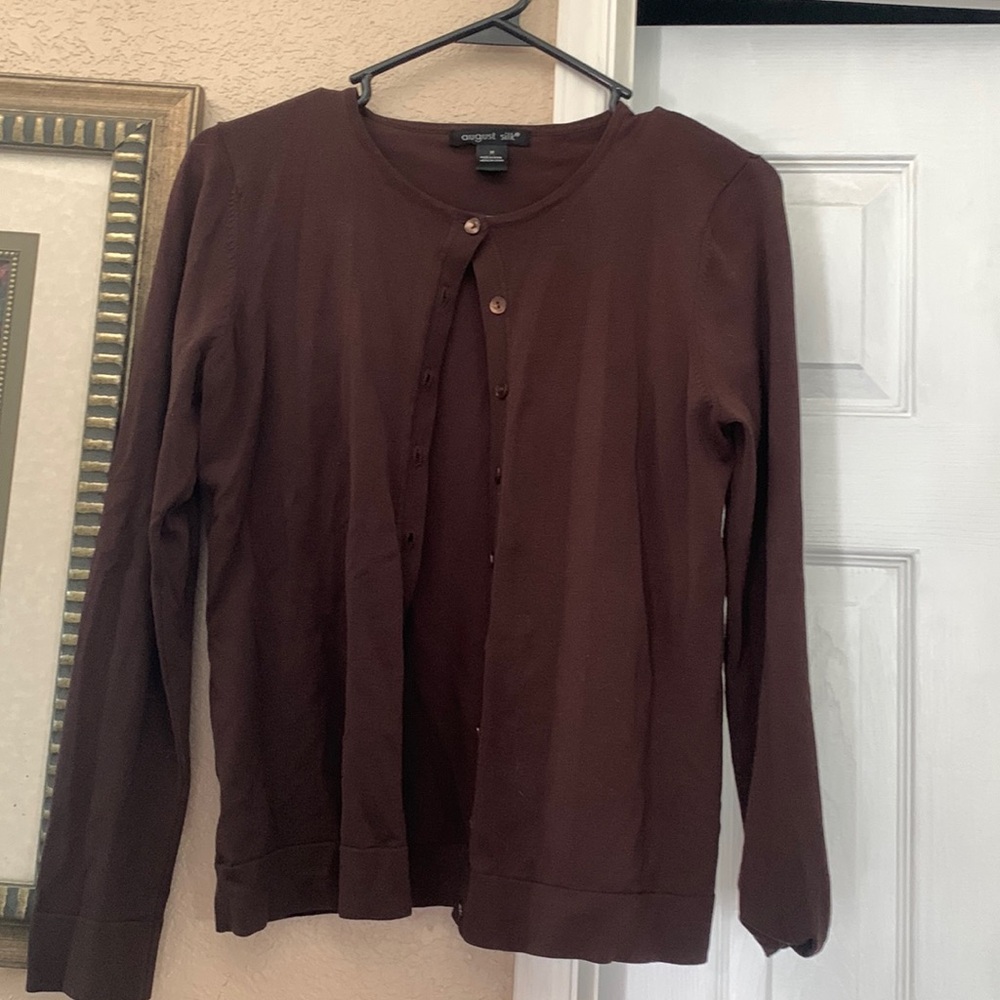 August Silk Medium Brown Cardigan/ Blouse